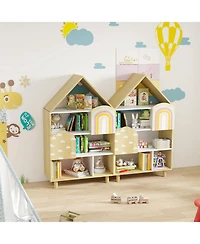 Gymax House-Shaped Kids Bookshelf 4-Tier Toy Storage Organizer with Open Compartments