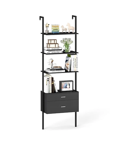 Gymax Ladder Bookshelf with Storage Wall Mount Bookcase with 4 Open Shelves