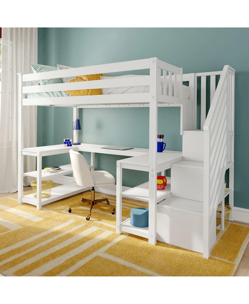 Max & Lily Classic Twin High Loft (ladder on end), Wraparound Desk And Staircase