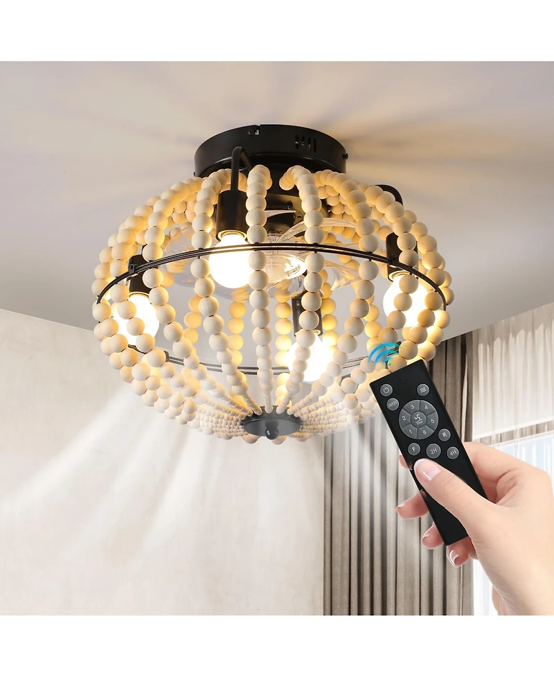 Clihome 18 inch Ceiling Fan with Light, Flush Mount Caged Ceiling Fan, Rustic Low Profile Fan Light Fixture