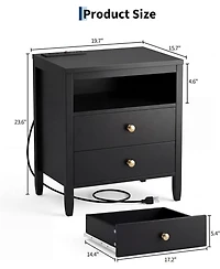 gaomon Wood Nightstand with Charging Station