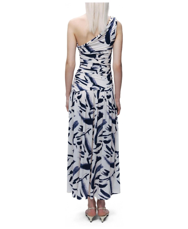 Nocturne Women's Printed One-Shoulder Draped Midi Dress