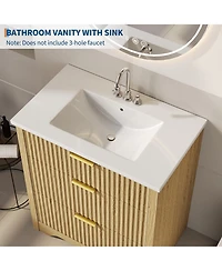 gaomon Fluted Bathroom Vanity with Ceramic Sink Freestanding Cabinet with Soft-Close Drawers and 1 Rotating-Down Drawer 24-Inch