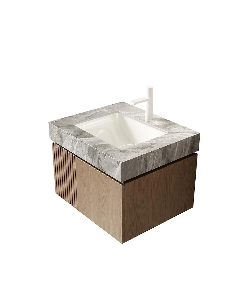 Sillysis Italian Wall Mount Bathroom Vanity with Sintered Stone Countertop, Ceramic Sink, Soft Close Cabinet