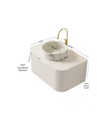 Sillysis Wall Mounted Bathroom Vanity with White Sintered Stone Top, Round Ceramic Bowl Sink
