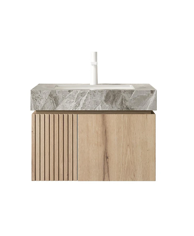 Sillysis Wall Mount Bathroom Vanity with Travertine Sintered Stone Top, Ceramic Undermount Sink, Soft Close Cabinet, Pre-assembled