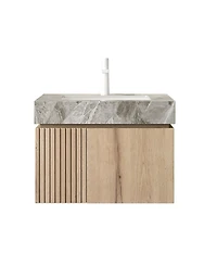 Sillysis Wall Mount Bathroom Vanity with Travertine Sintered Stone Top, Ceramic Undermount Sink, Soft Close Cabinet, Pre-assembled