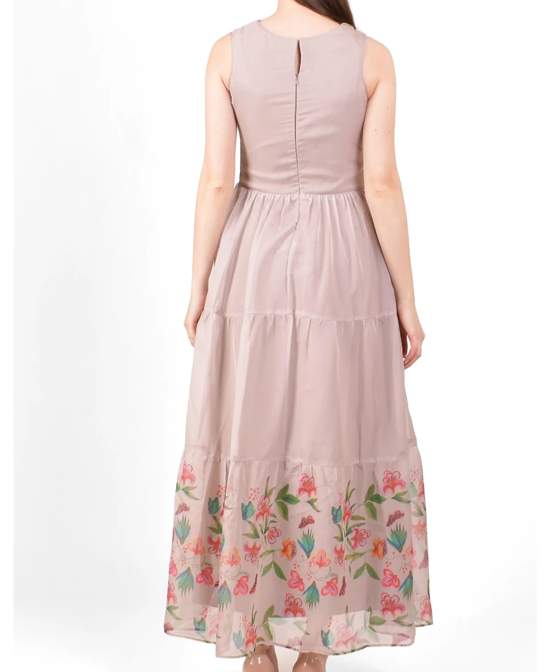 Raas Women's Floral Organza Tiered Maxi Dress