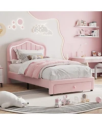 gaomon Upholstered Bed Frame with Storage Drawer and Smart Led Headboard