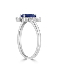 Simona Elegant Oval Sapphire Halo Cz Flower Design Ring