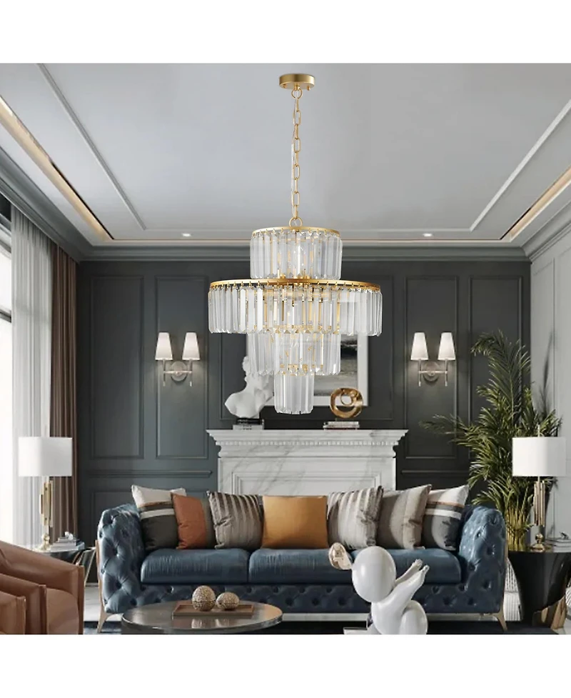 Clihome Modern Crystal Chandelier, 4-Tier Design Crystal Pendant Light Fixture (Bulb Not Included)