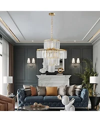 Clihome Modern Crystal Chandelier, 4-Tier Design Crystal Pendant Light Fixture (Bulb Not Included)