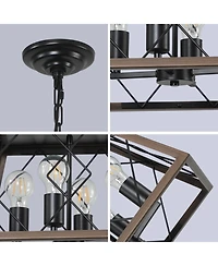 Clihome Industrial 4-Light Metal Cage Design Pendant Chandelier, Adjustable Hanging Light (No Bulbs)