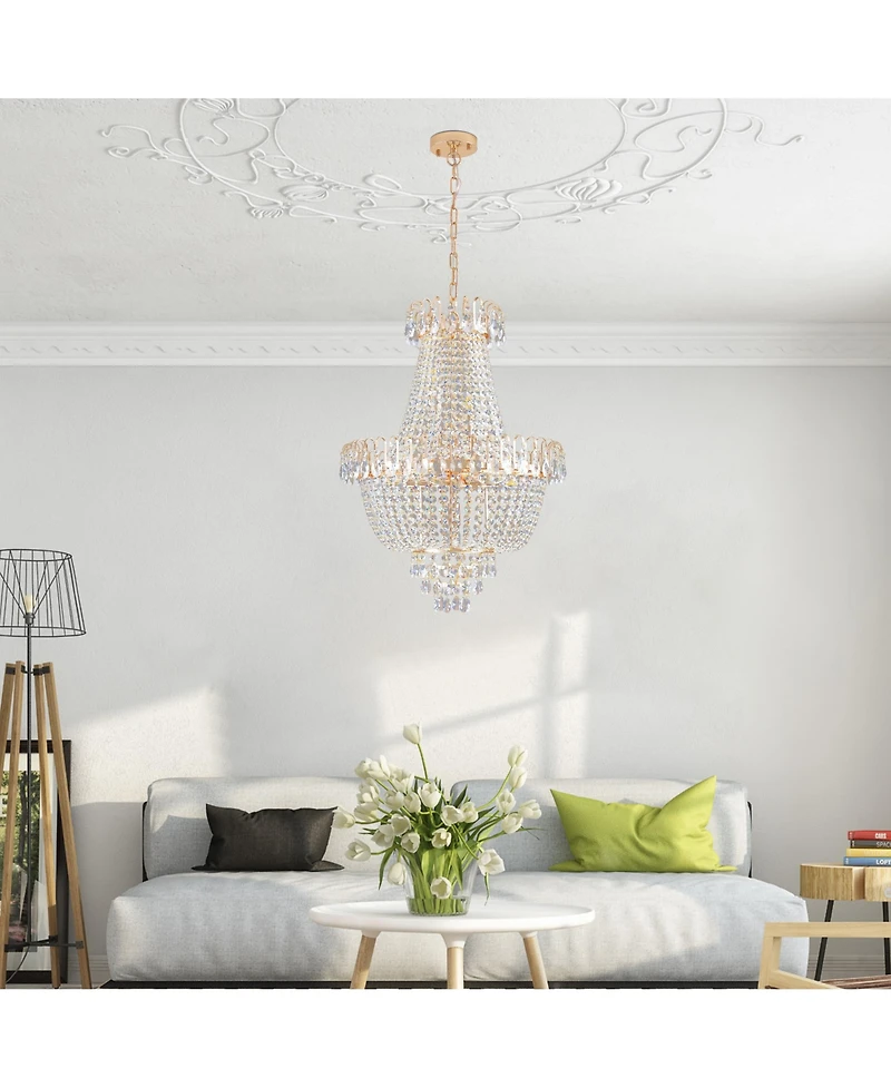 Clihome Gold Crystal Chandeliers, Large Contemporary Luxury Ceiling Lighting (Without Bulb)