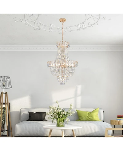 Clihome Gold Crystal Chandeliers, Large Contemporary Luxury Ceiling Lighting (Without Bulb)