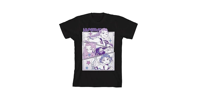 Kpop Demon Hunters Boys Panel Art Huntrx Youth Heather Gray Crew Neck Short Sleeve T-shirt