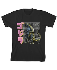 Godzilla Boys Grid & Kanji Crew Neck Short Sleeve Black T-shirt-xl