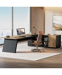 Tribesigns 79-Inch Executive Desk, Large Office Desk with Cabinet, L-Shaped Compter Desk with Storage Shelves, Writing Table