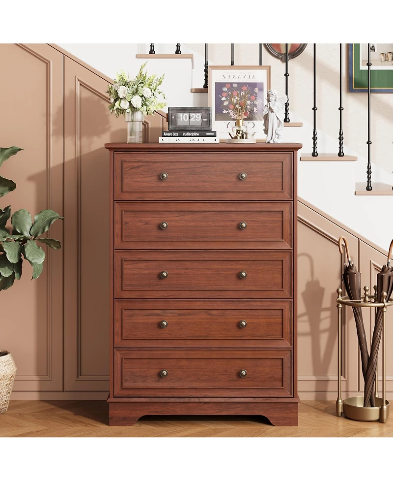 gaomon 5 Drawer Dresser for Bedroom, Vertical Chest of Drawers, Farmhouse Tall Cabinet Organizer for Living Room