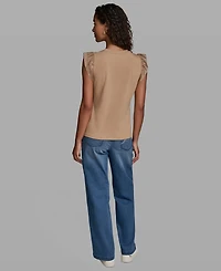 Karl Lagerfeld Paris Women's Sleeveless Ruffle Knit Top