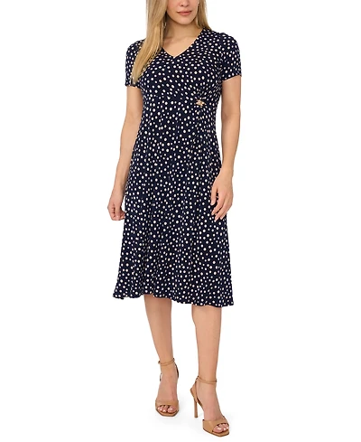 Msk Petite V-Neck Short-Sleeve Midi Dress