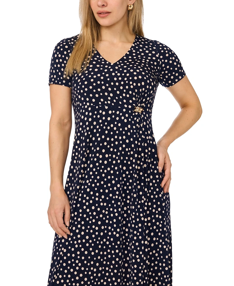 Msk Petite V-Neck Short-Sleeve Midi Dress