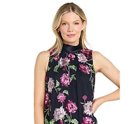 R & M Richards Petite Embroidered Trapeze Sleeveless Mini Dress