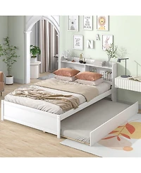 Clihome Bed with Trundle and Bookcase Headboard