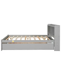 Clihome Bed with Trundle and Bookcase Headboard