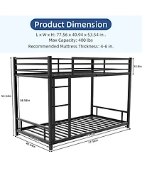 Rainsken Metal Bunk Bed Low Profile Bunkbed, with Ladder and Full-Length Guardrail, Noise Free, No Spring Box Required
