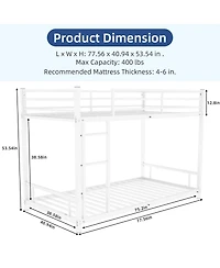 Rainsken Metal Bunk Bed Low Profile Bunkbed, with Ladder and Full-Length Guardrail, Noise Free, No Spring Box Required