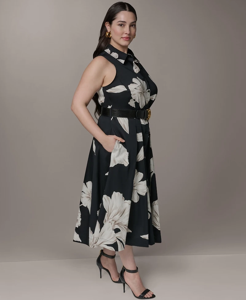 Donna Karan New York Plus Sleeveless Belted Midi Dress