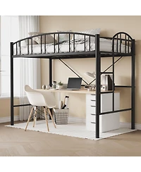 homfan Metal Loft Bed with Arched Guardrail and Ladder, Space-Saving Frame Steel Slats, No Box Spring Needed