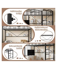 homfan Metal Loft Bed with Arched Guardrail and Ladder, Space-Saving Frame Steel Slats, No Box Spring Needed