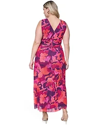 Eliza J Plus Sleeveless V-Neck Ruched Waist Midi Dress