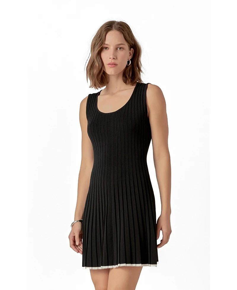 endless rose Women's Contrast Ribbed Knit Mini Dress