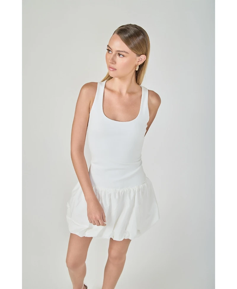 endless rose Women's Mixed Media Scoop Neck Blouson Mini Dress