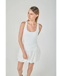 endless rose Women's Mixed Media Scoop Neck Blouson Mini Dress