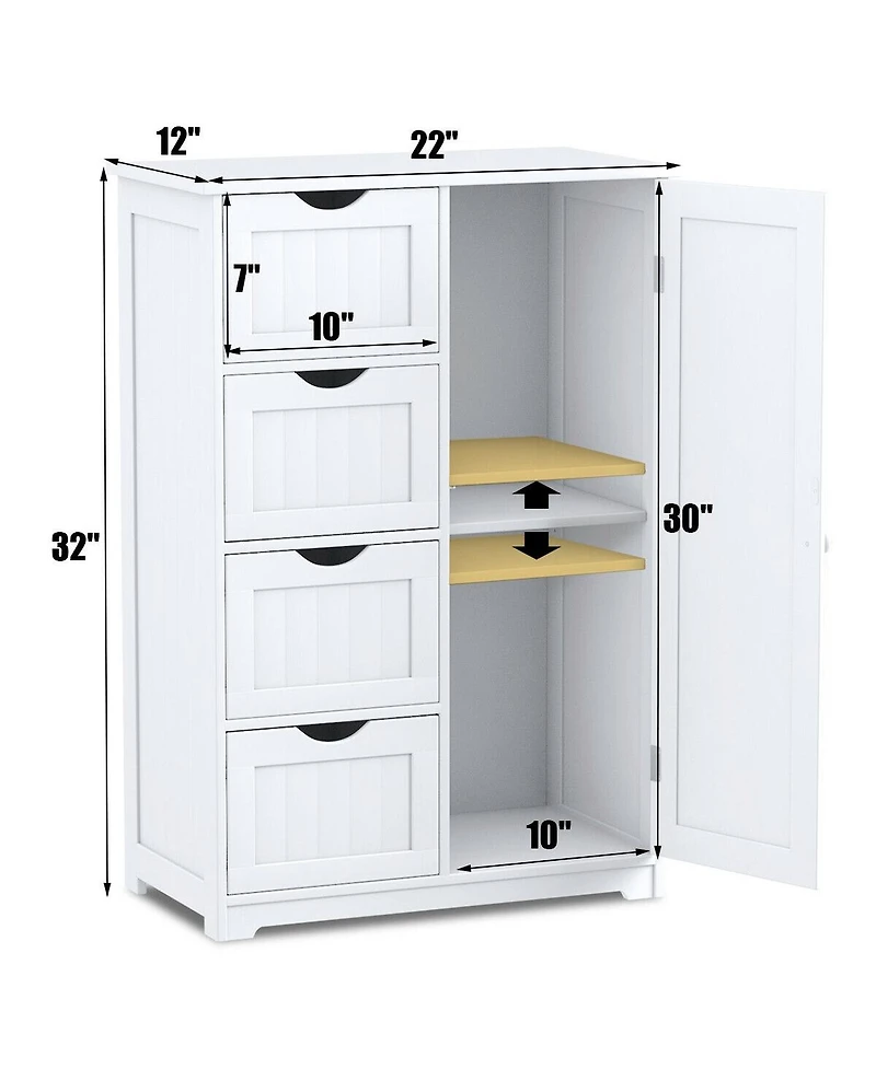 sumyeg Standing Indoor Wooden Storage Cabinet with 4 Drawers