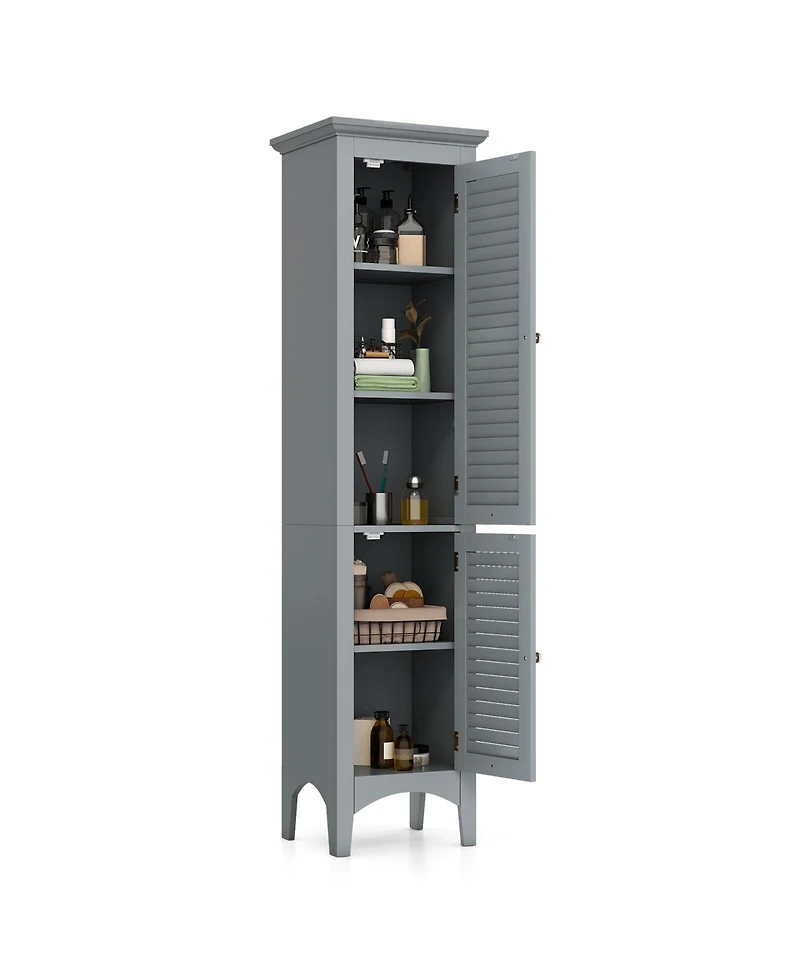 sumyeg Tall Bathroom Floor Storage Cabinet with Shutter Doors and Adjustable Shelf