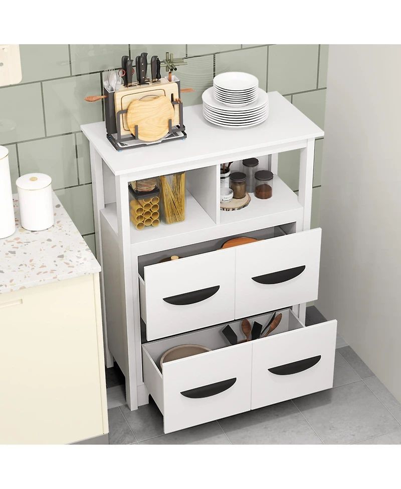 sumyeg 24 Inch Bathroom Floor Storage Cabinet with 2 Open Compartments and 2 Drawers