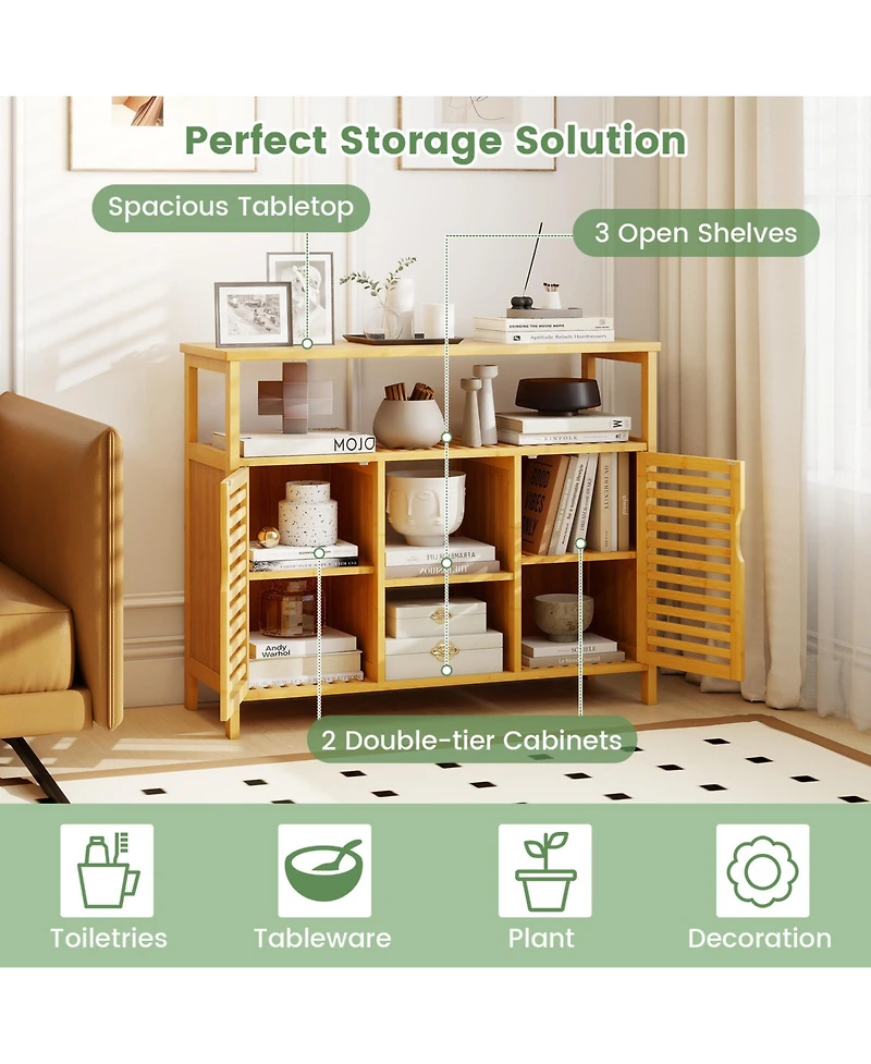 sumyeg Bamboo Bathroom Storage Cabinet with Shelves and Doors