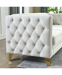 Maison Boucle 58'' Velvet Chesterfield Loveseat Couch, Tufted 2-Seater, Nailhead