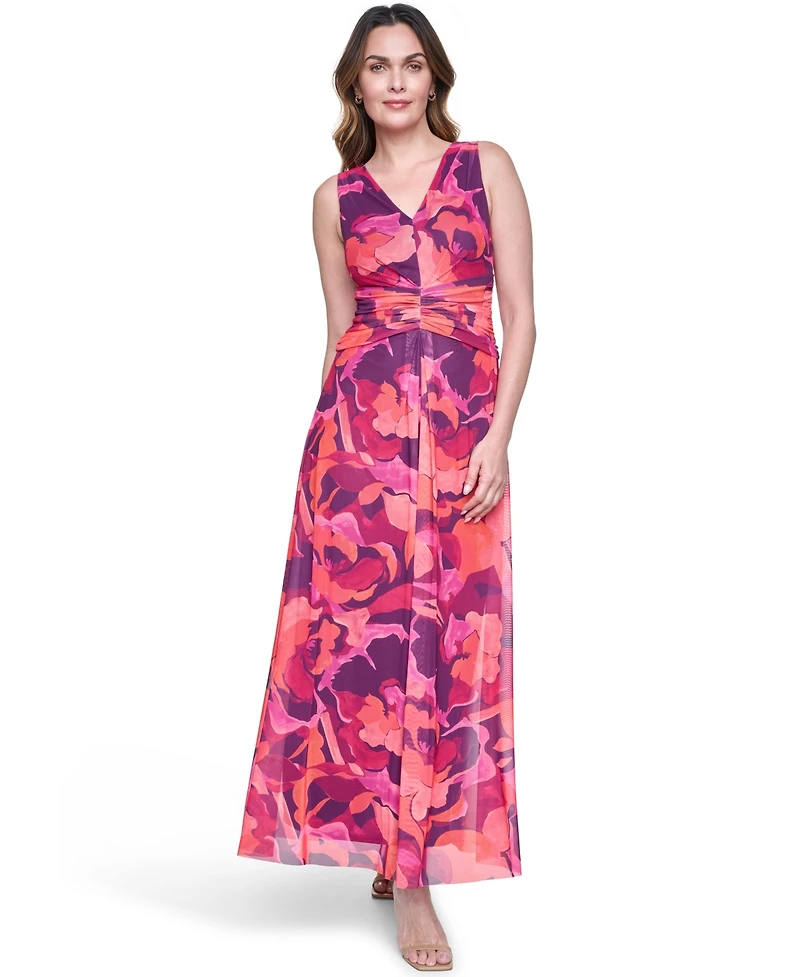 Eliza J Petite V-Neck Ruched Waist Maxi Dress