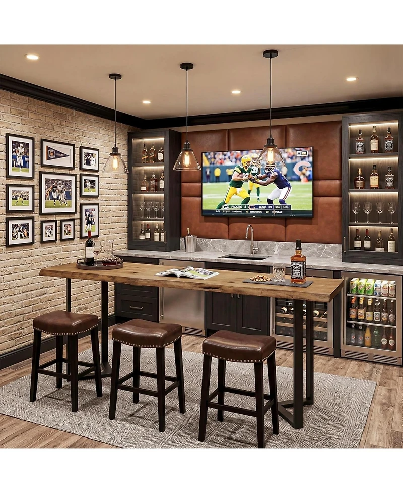 Tribesigns Solid Wood Live-Edge Bar Table, Rectangle Long Counter Height Pub Table, Farmhouse High Top Home Bar Unit