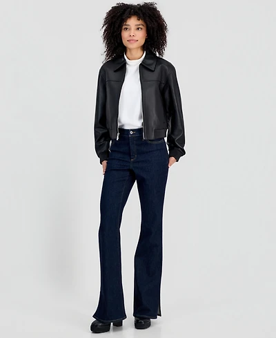 Michael Kors Women's Leather Zip-Up Bomber Jacket