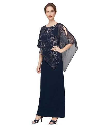 Sl Fashions Women's Long Foil Overlay Dress