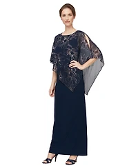Sl Fashions Women's Long Foil Overlay Dress
