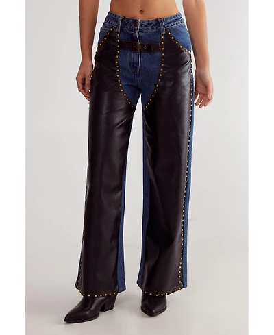 Nasty Gal Women's Straight Leg Denim Pu Mix Chap Jeans