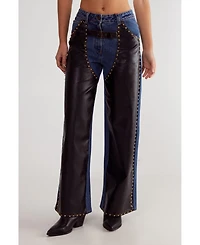 Nasty Gal Women's Straight Leg Denim Pu Mix Chap Jeans